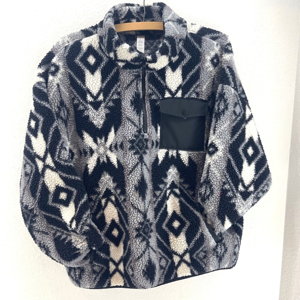 Marika Aztec Fleece Pullover Womens L Sweatshirt Monochrome Gorpcore Outdoors